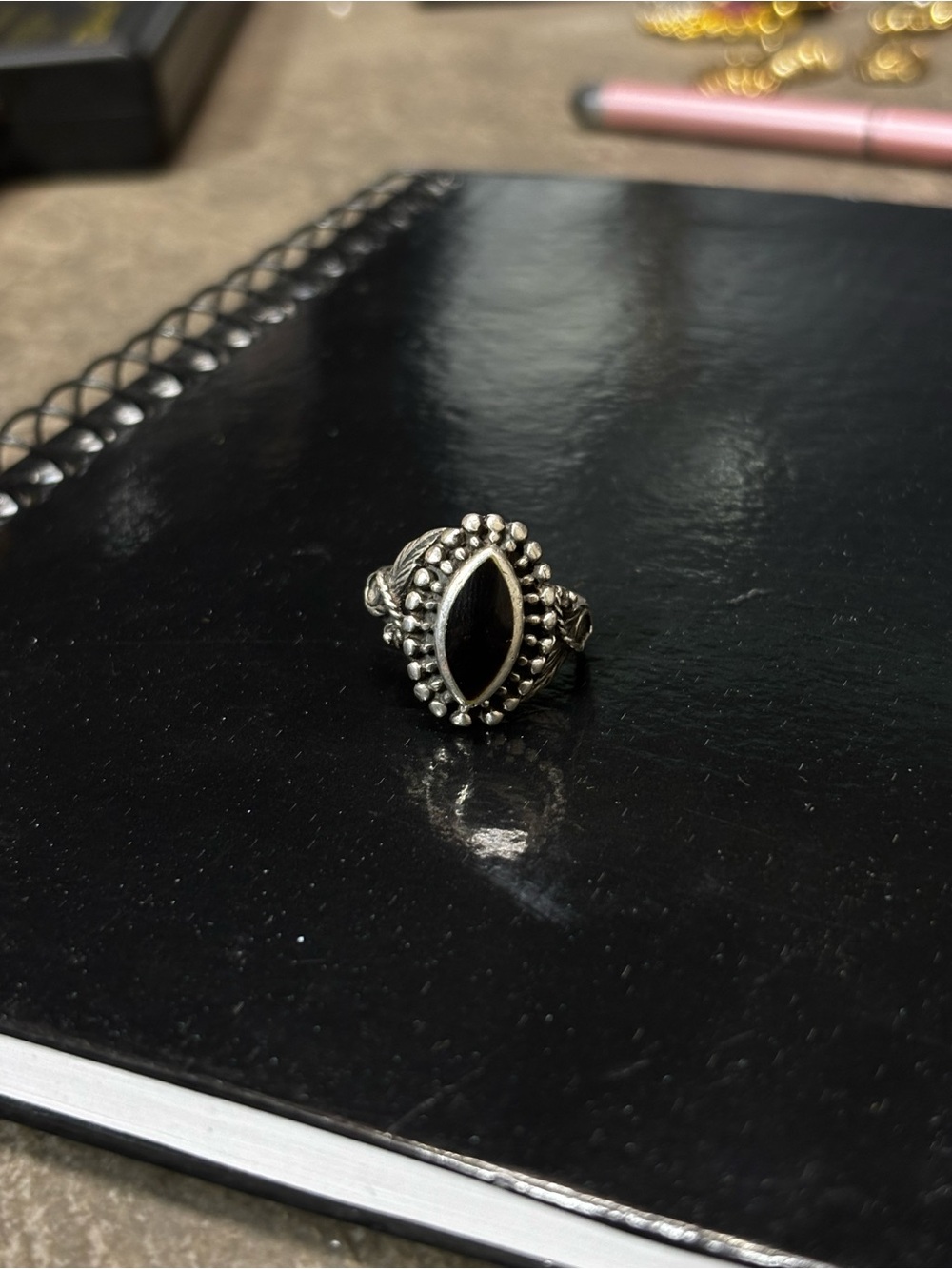 Vintage 925 Sterling Silver Marquise Black Onyx Ring - Elegant Women’s Statement
